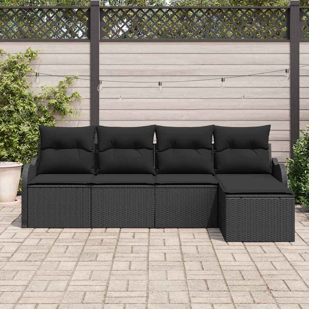 Kerti Kanapé Szett tárolóval 5 pcs Fekete polirattan