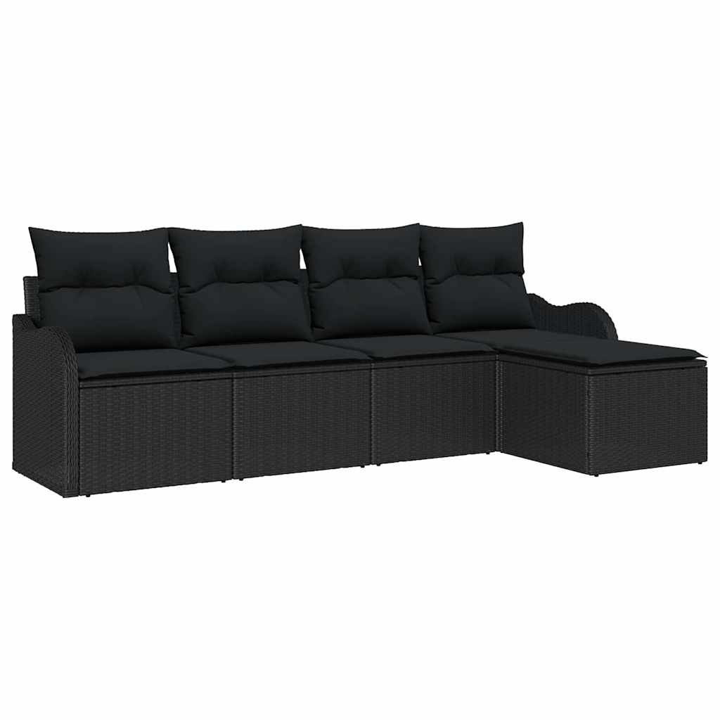 Kerti Kanapé Szett tárolóval 5 pcs Fekete polirattan