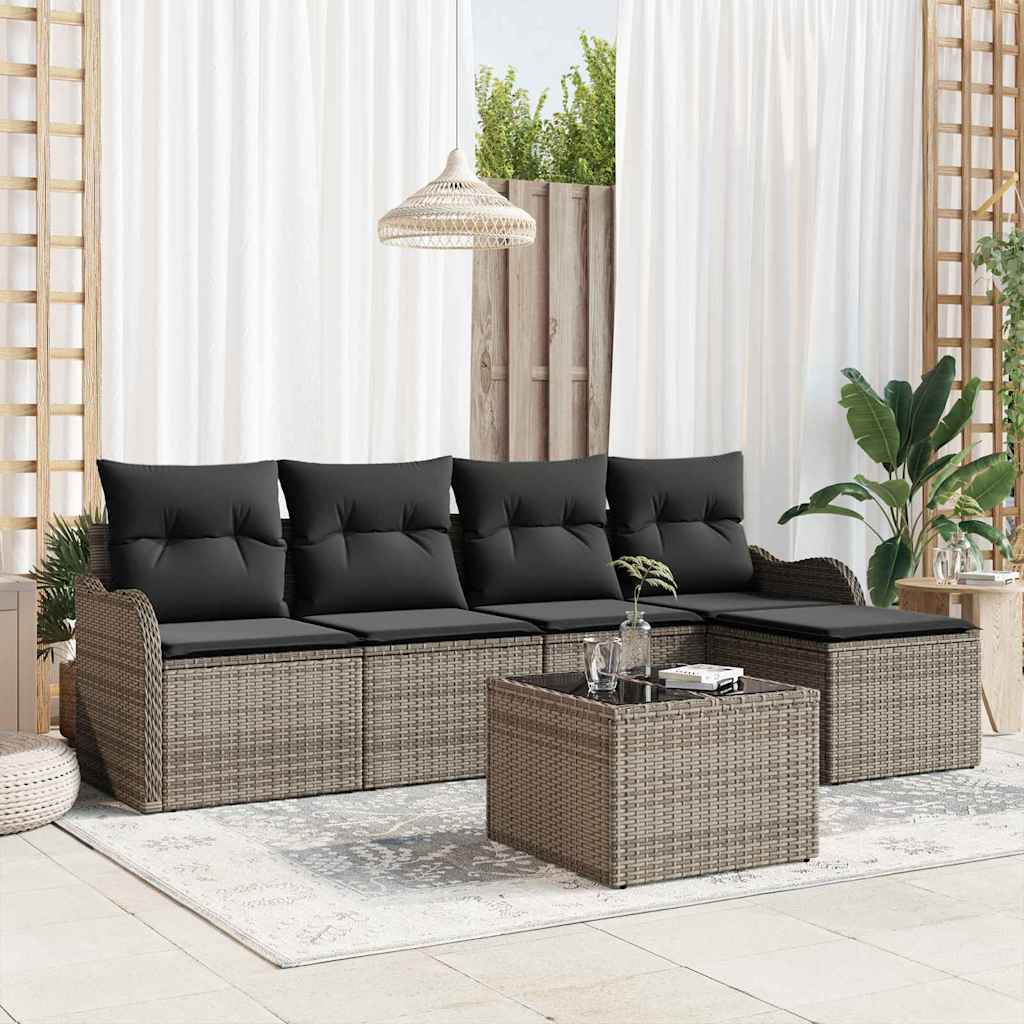 Kerti Kanapé Szett párnával tárolóval 6 pcs Fekete Poli rattan