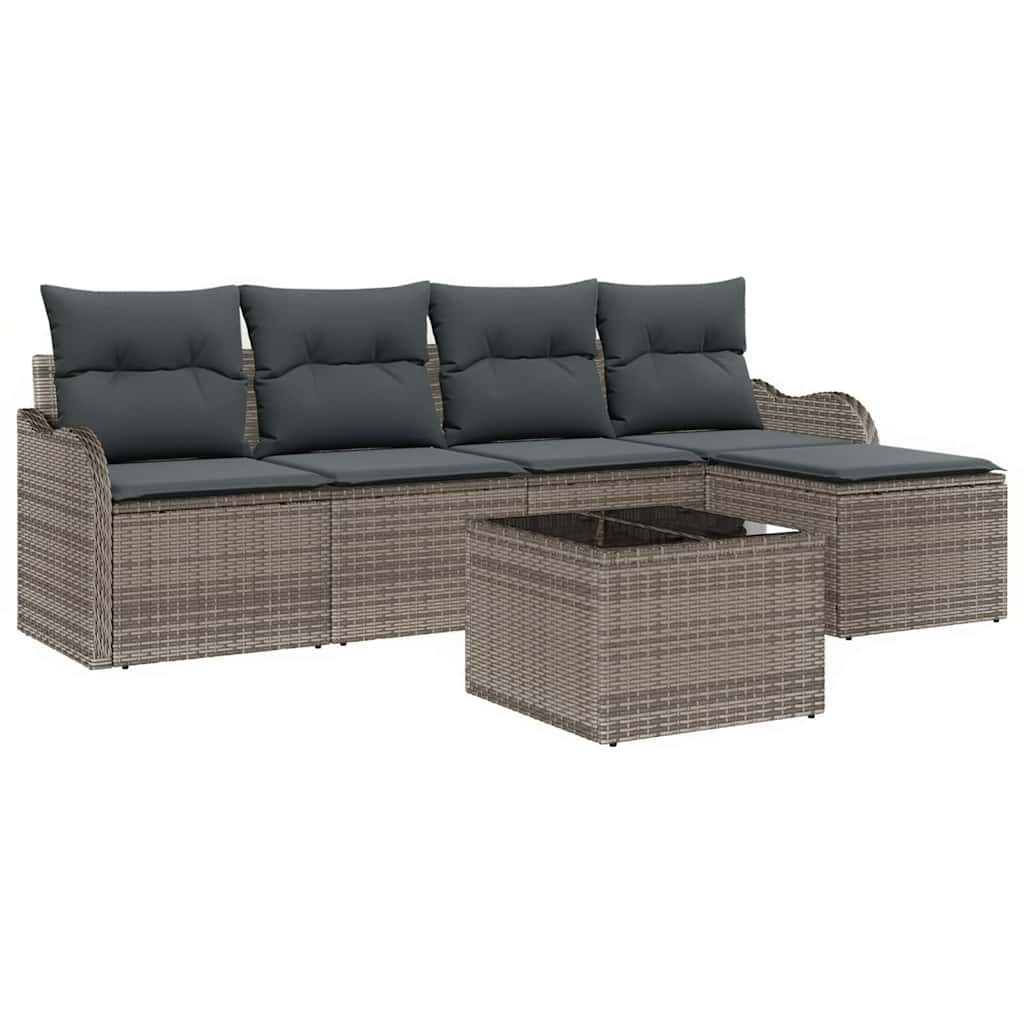 Kerti Kanapé Szett párnával tárolóval 6 pcs Fekete Poli rattan