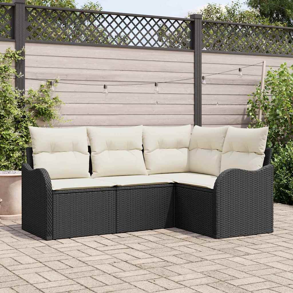 Kerti Kanapé Szett tárolóval 4 pcs Fekete polirattan