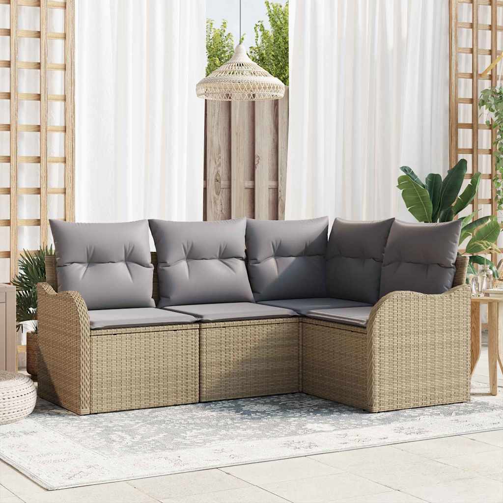 Kerti Kanapé Szett tárolóval 4 pcs Bézs polirattan