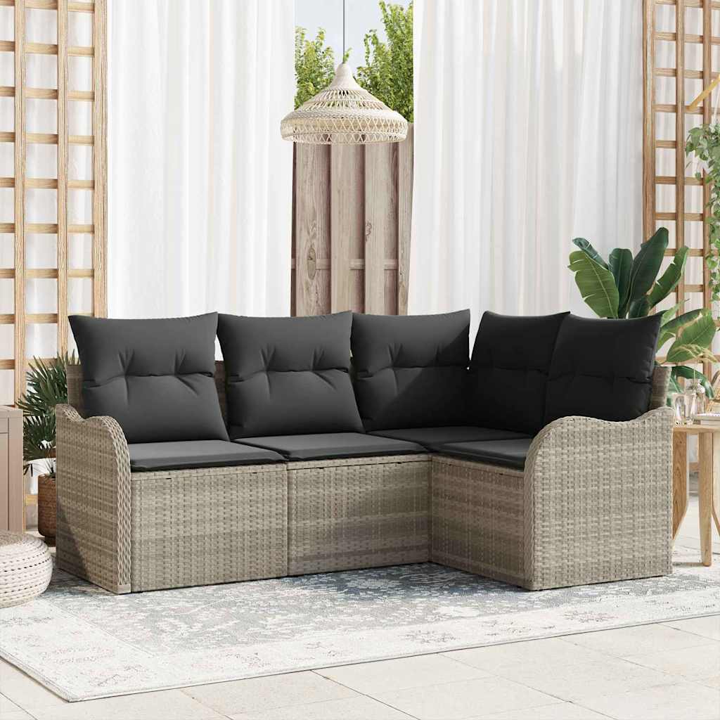 Kerti Kanapé Szett tárolóval 4 pcs Világosszürke polirattan