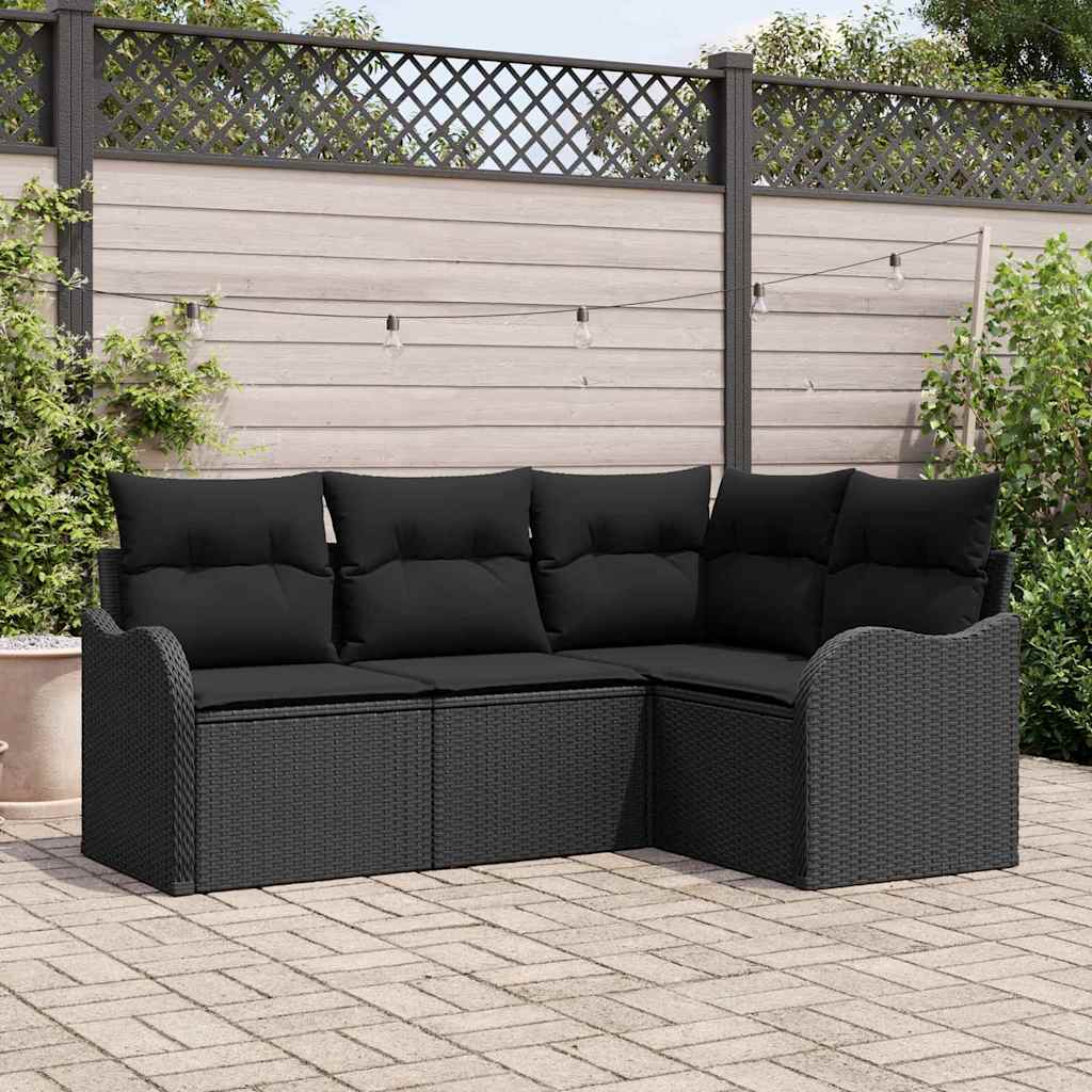 Kerti Kanapé Szett tárolóval 4 pcs Fekete polirattan