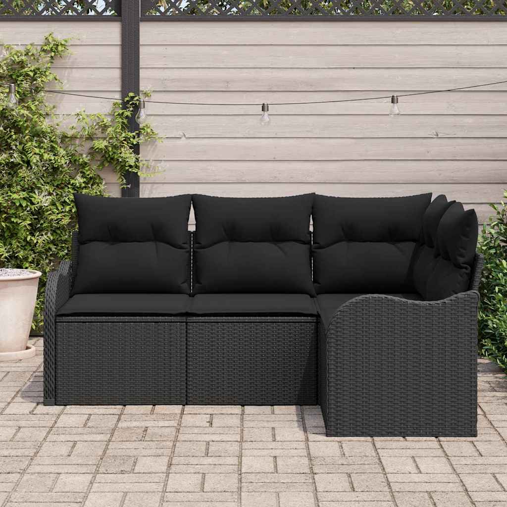 Kerti Kanapé Szett tárolóval 4 pcs Fekete polirattan