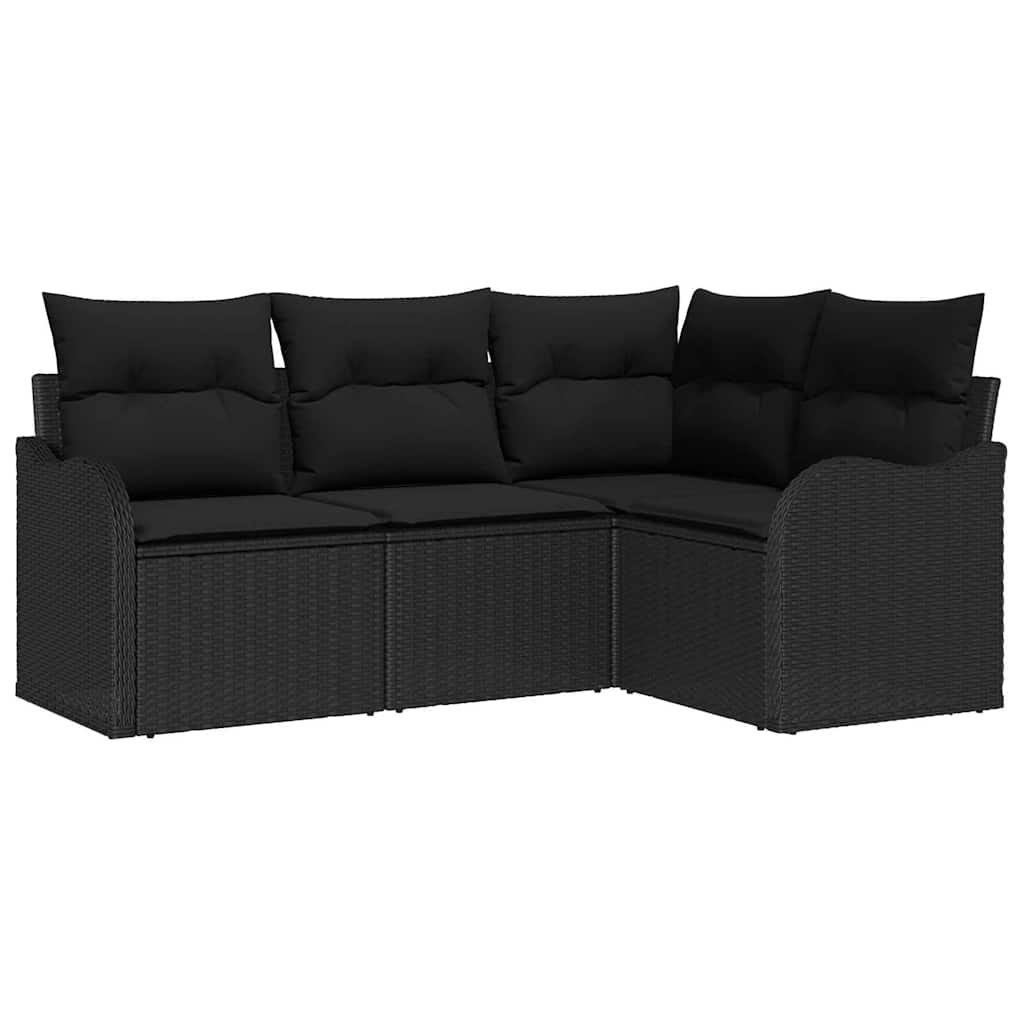 Kerti Kanapé Szett tárolóval 4 pcs Fekete polirattan