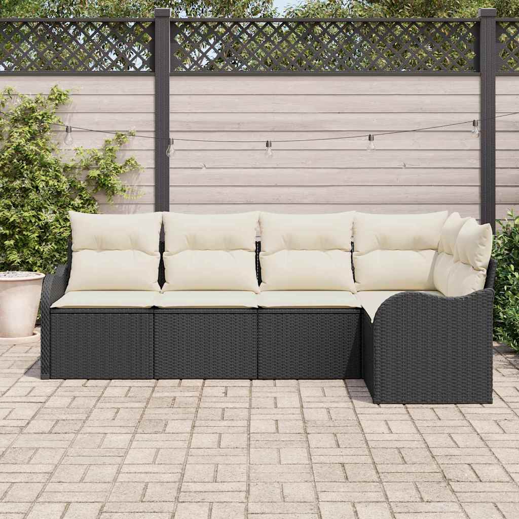 Kerti Kanapé Szett tárolóval 5 pcs Fekete polirattan