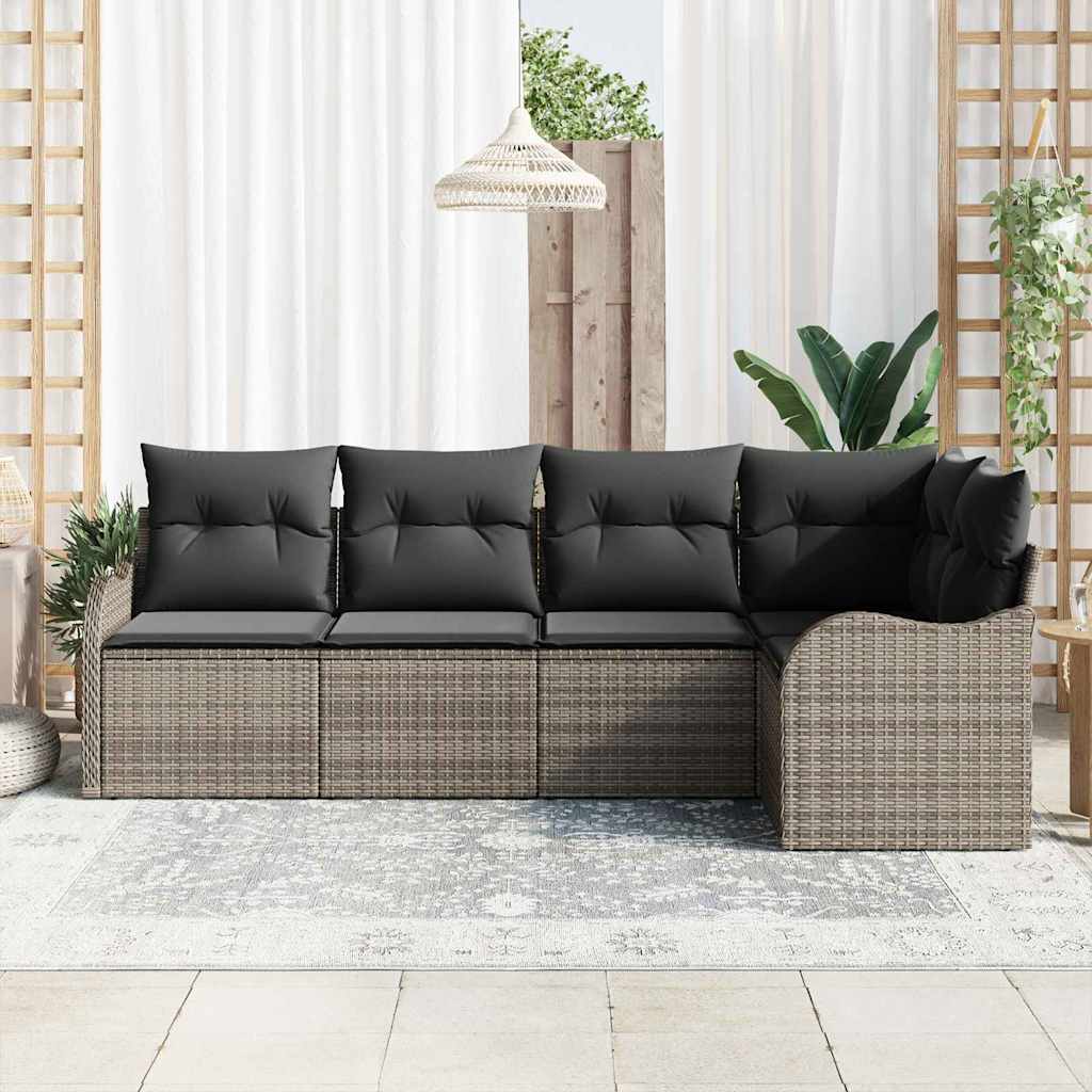 Kerti Kanapé Szett tárolóval 5 pcs Szürke polirattan