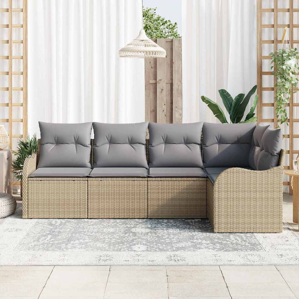 Kerti Kanapé Szett tárolóval 5 pcs Bézs polirattan