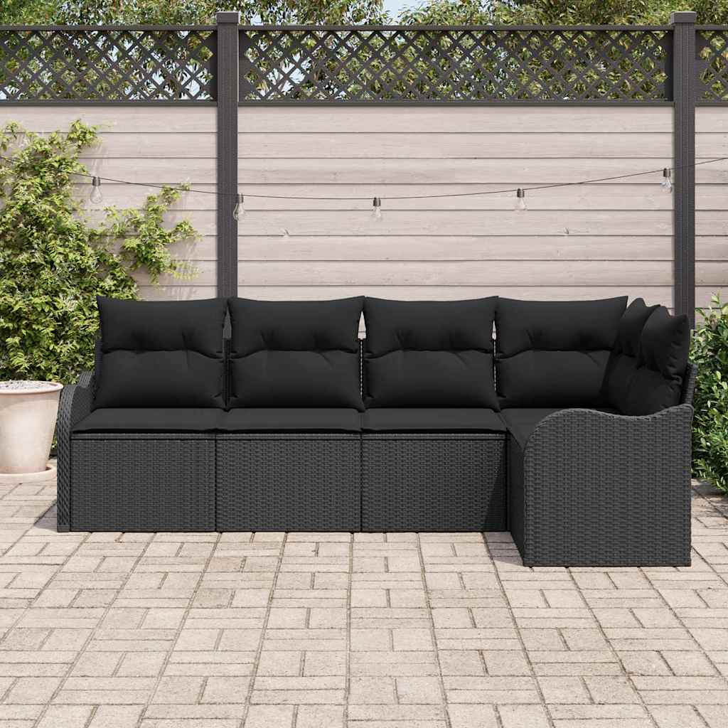 Kerti Kanapé Szett tárolóval 5 pcs Fekete polirattan