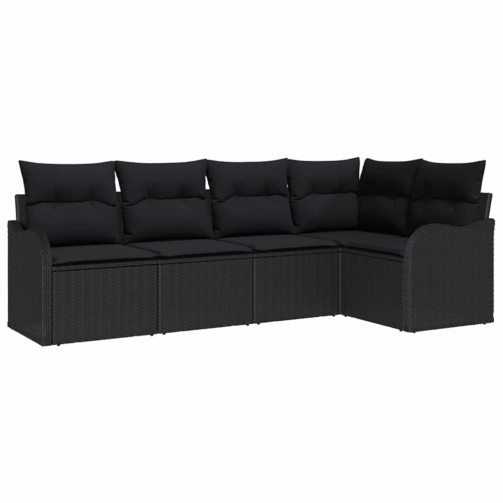 Kerti Kanapé Szett tárolóval 5 pcs Fekete polirattan