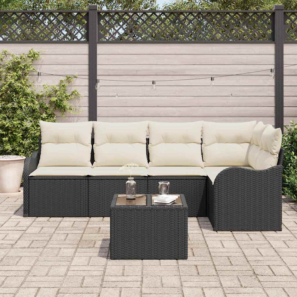 Kerti Kanapé Szett tárolóval 6 pcs Fekete polirattan