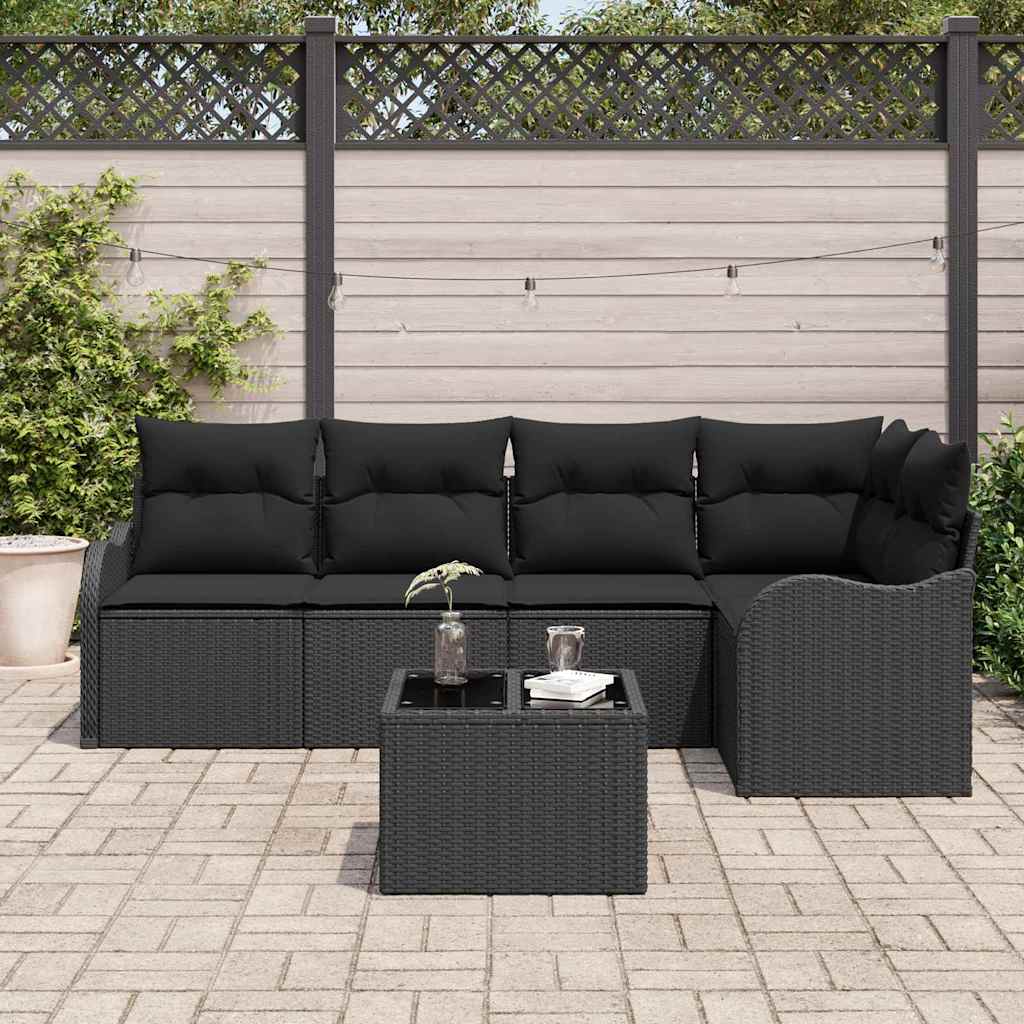 Kerti Kanapé Szett tárolóval 6 pcs Fekete polirattan