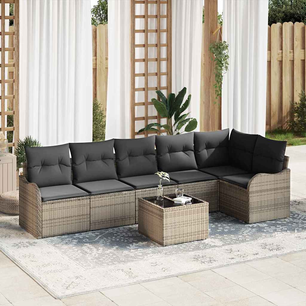 Kerti Kanapé Szett párnával tárolóval 7 pcs Fekete Poli rattan