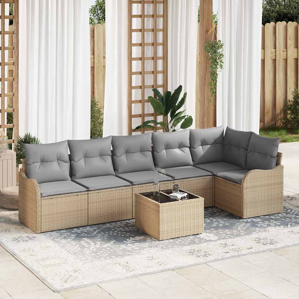 Kerti Kanapé Szett párnával tárolóval 7 pcs Fekete Poli rattan