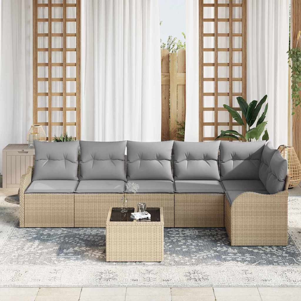 Kerti Kanapé Szett párnával tárolóval 7 pcs Fekete Poli rattan