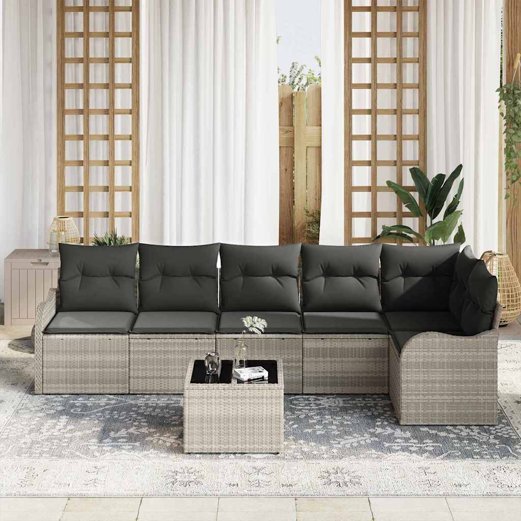 Kerti Kanapé Szett párnával tárolóval 7 pcs Szürke Poli rattan