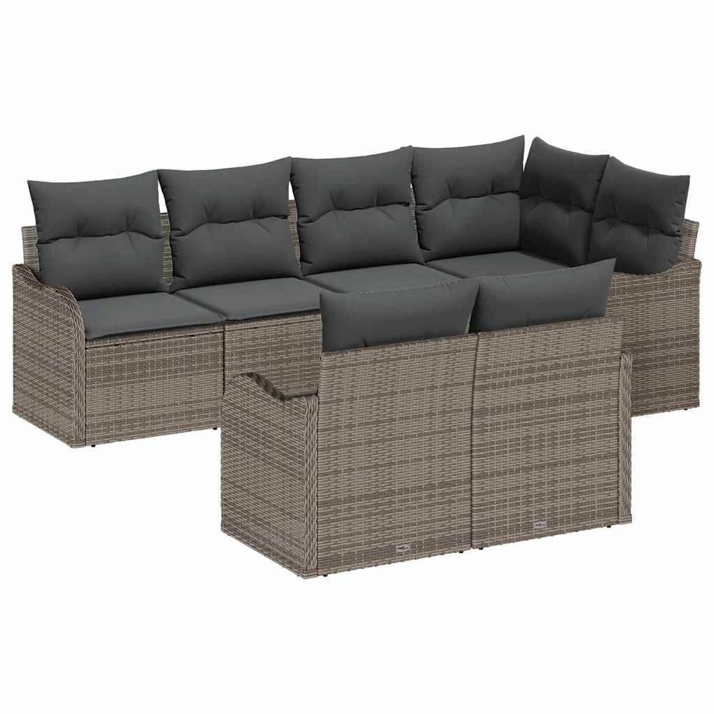 Kerti Kanapé Szett tárolóval 7 pcs Szürke Poli rattan