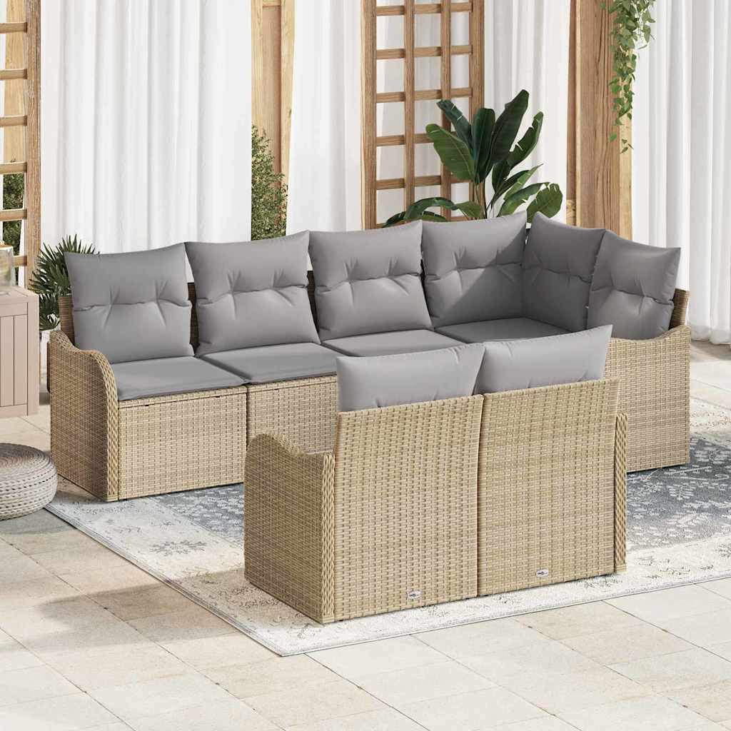 Kerti Kanapé Szett tárolóval 7 pcs Bézs Poli rattan