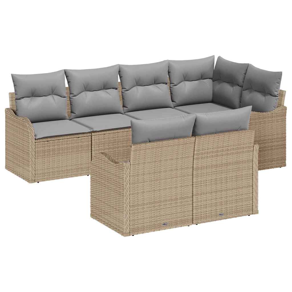 Kerti Kanapé Szett tárolóval 7 pcs Bézs Poli rattan