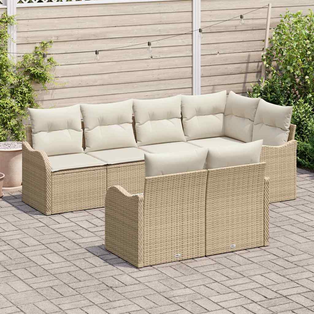 Kerti Kanapé Szett tárolóval 7 pcs Bézs Poli rattan