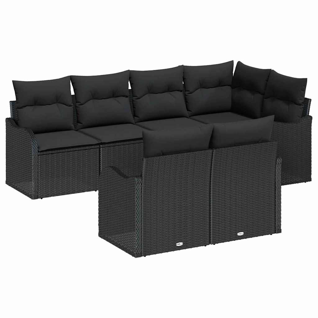 Kerti Kanapé Szett tárolóval 7 pcs Fekete Poli rattan