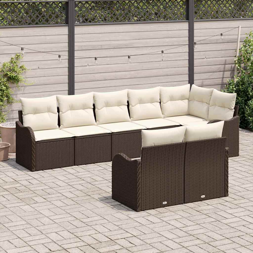 Kerti Kanapé Szett párnával 8 pcs Barna és fehér Poli rattan