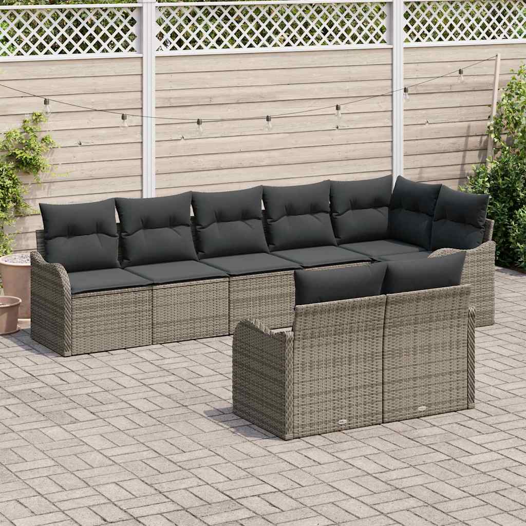 Kerti Kanapé Szett párnával 8 pcs Szürke Poli rattan