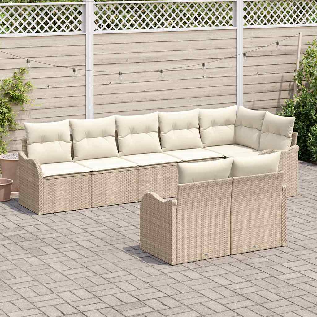 Kerti Kanapé Szett tárolóval 8 pcs Beige és Fehér polirattan