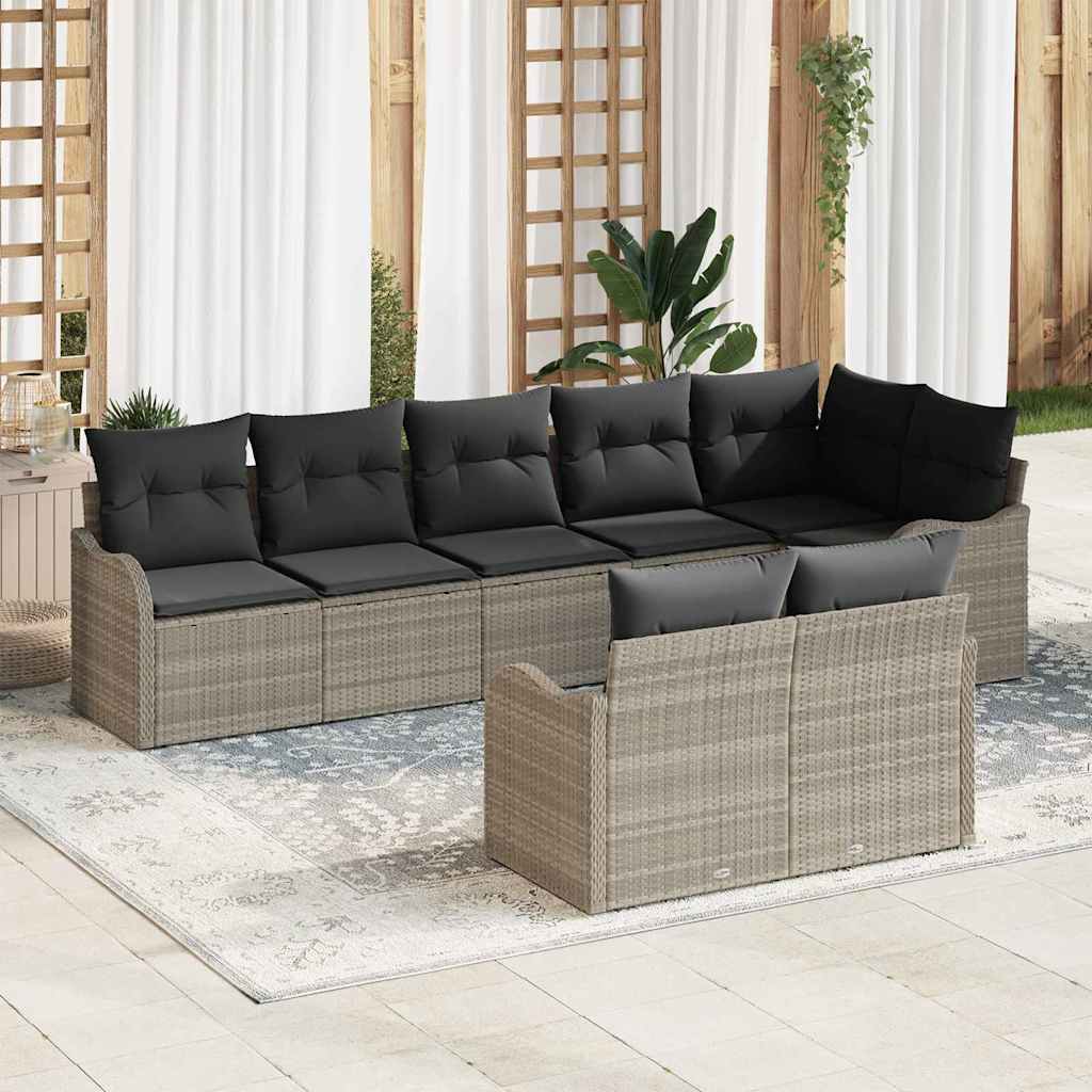 Kerti Kanapé Szett párnával 8 pcs Világosszürke Poli rattan