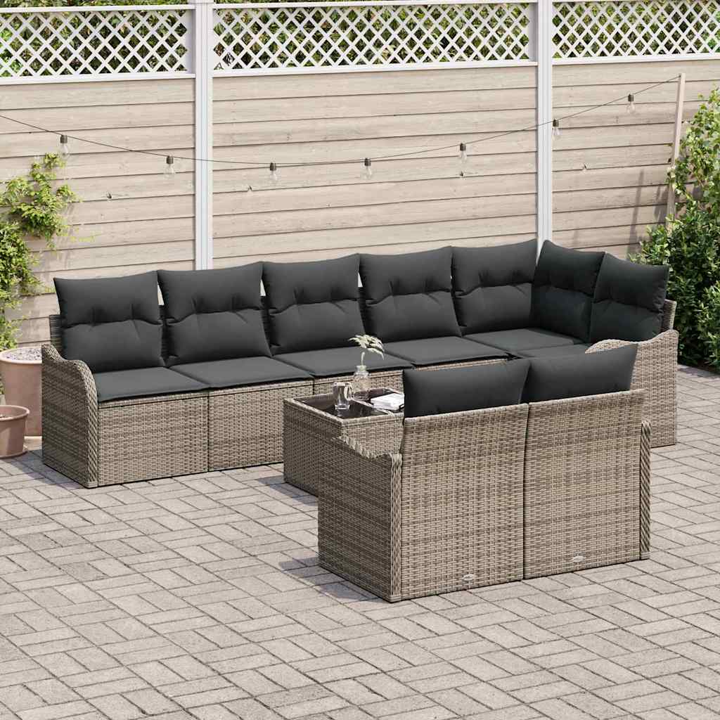 Kerti Kanapé Szett párnával 9 pcs Szürke Poli rattan