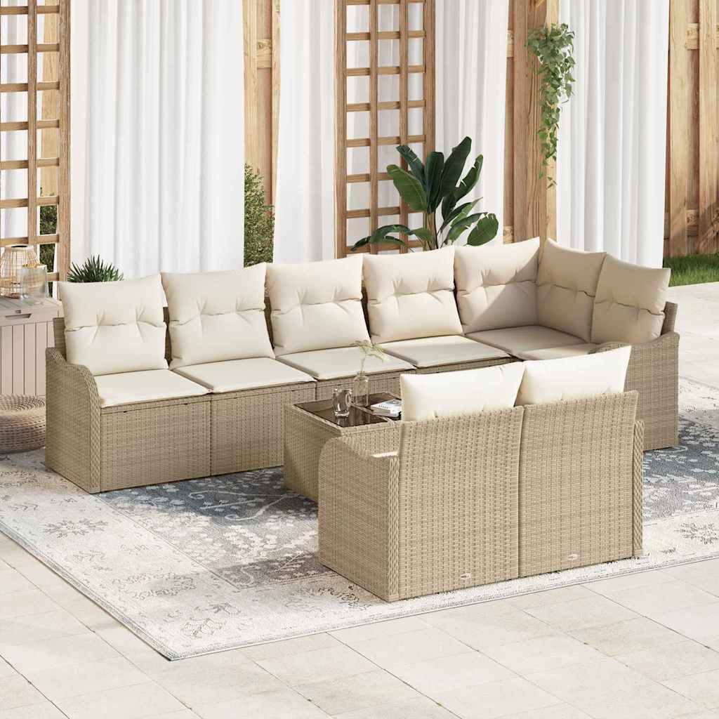 Kerti Kanapé Szett tárolóval 9 pcs Beige és Fehér polirattan