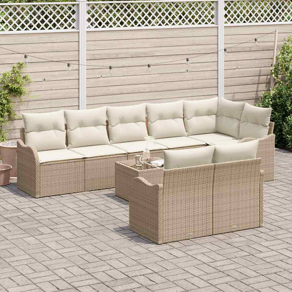 Kerti Kanapé Szett tárolóval 9 pcs Beige és Fehér polirattan