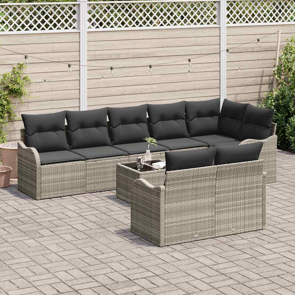 Kerti Kanapé Szett párnával 9 pcs Világosszürke Poli rattan