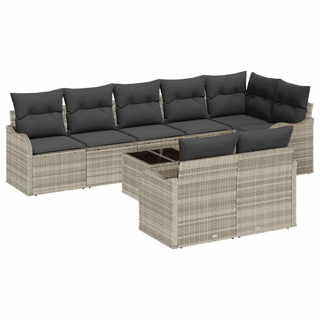 Kerti Kanapé Szett párnával 9 pcs Világosszürke Poli rattan