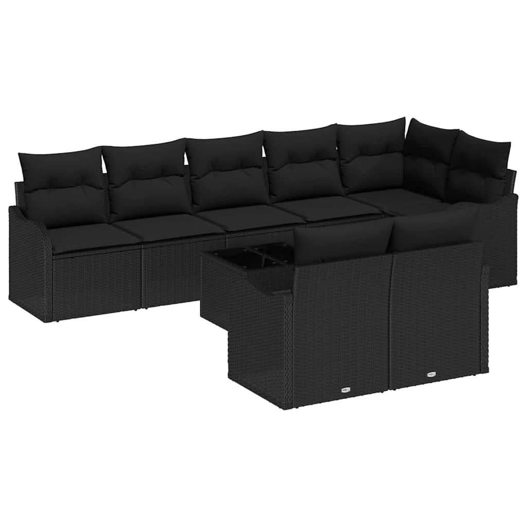 Kerti Kanapé Szett tárolóval 9 pcs Fekete polirattan