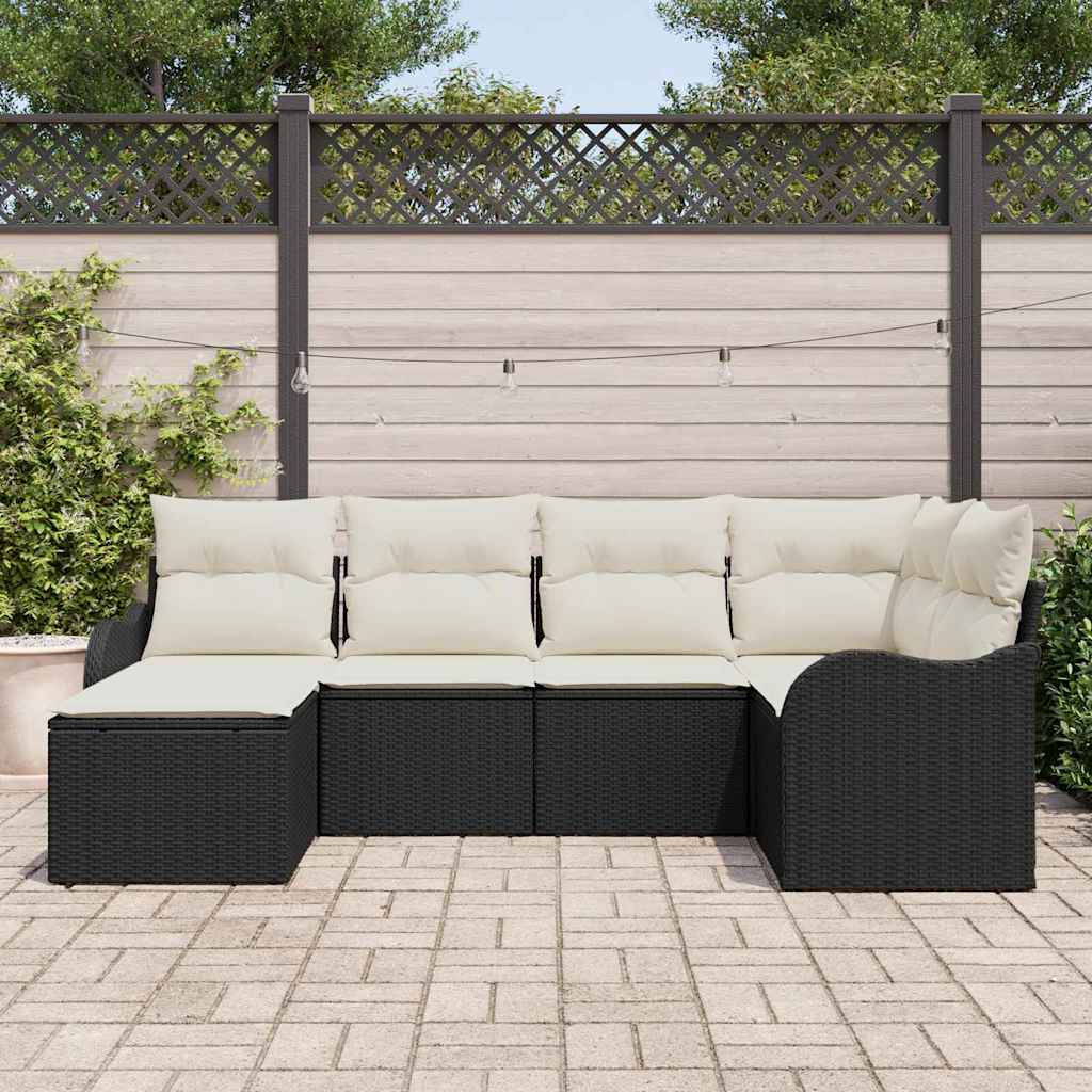 Kerti Kanapé Szett párnával 6 pcs Fekete és fehér Poli rattan