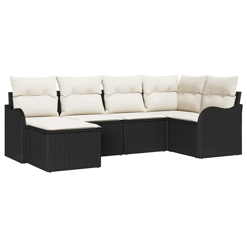 Kerti Kanapé Szett párnával 6 pcs Fekete és fehér Poli rattan