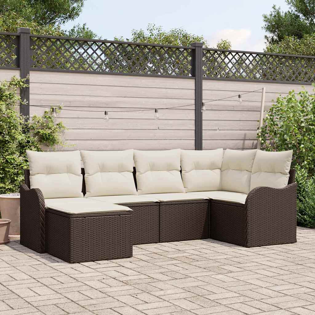 Kerti Kanapé Szett párnával 6 pcs Barna és fehér Poli rattan
