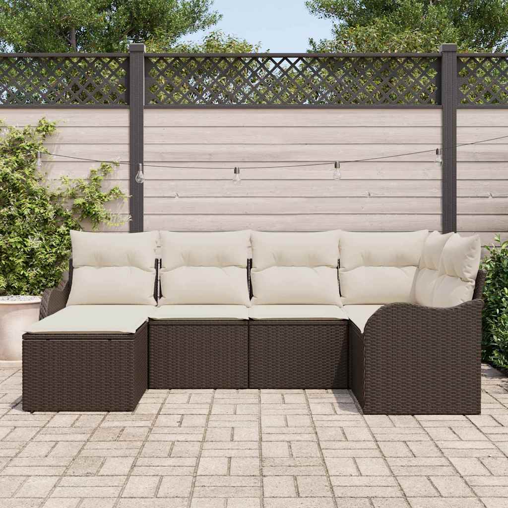 Kerti Kanapé Szett párnával 6 pcs Barna és fehér Poli rattan