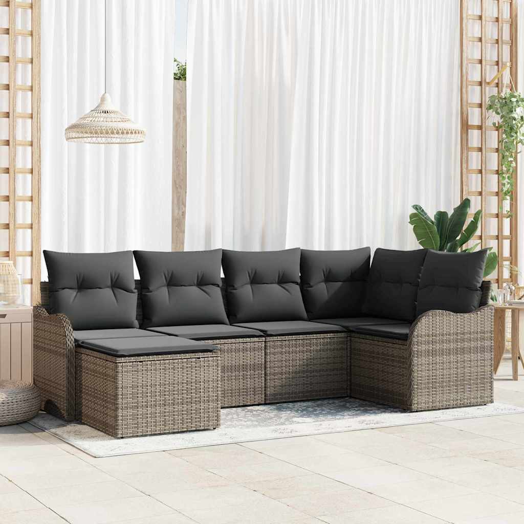 Kerti Kanapé Szett párnával 6 pcs Szürke Poli rattan