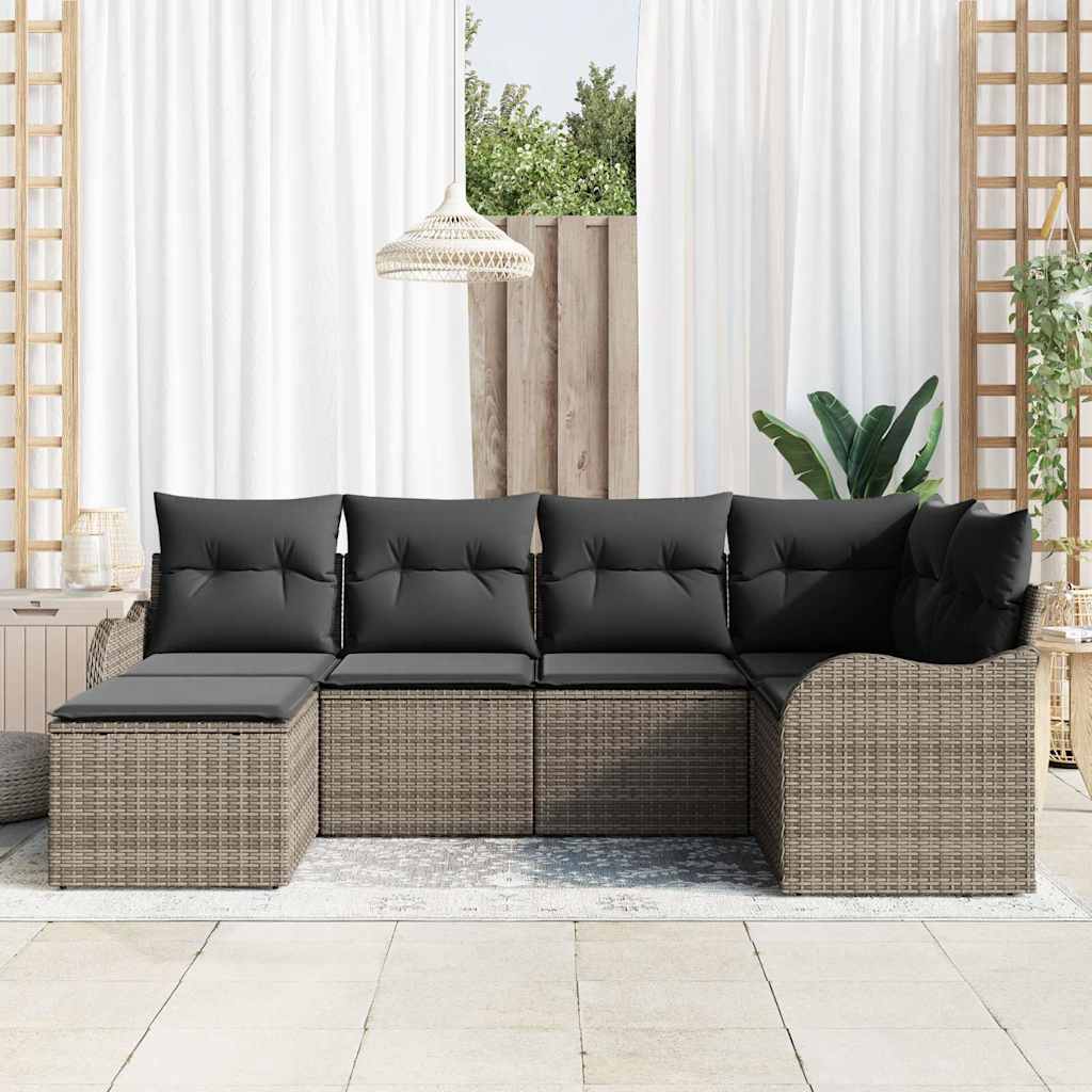Kerti Kanapé Szett párnával 6 pcs Szürke Poli rattan