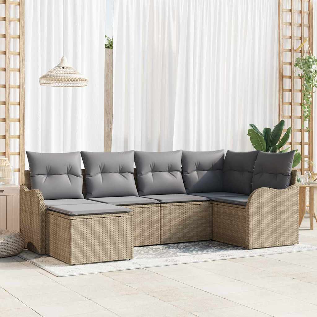 Kerti Kanapé Szett 6 pcs bézs és világosszürke Poli rattan