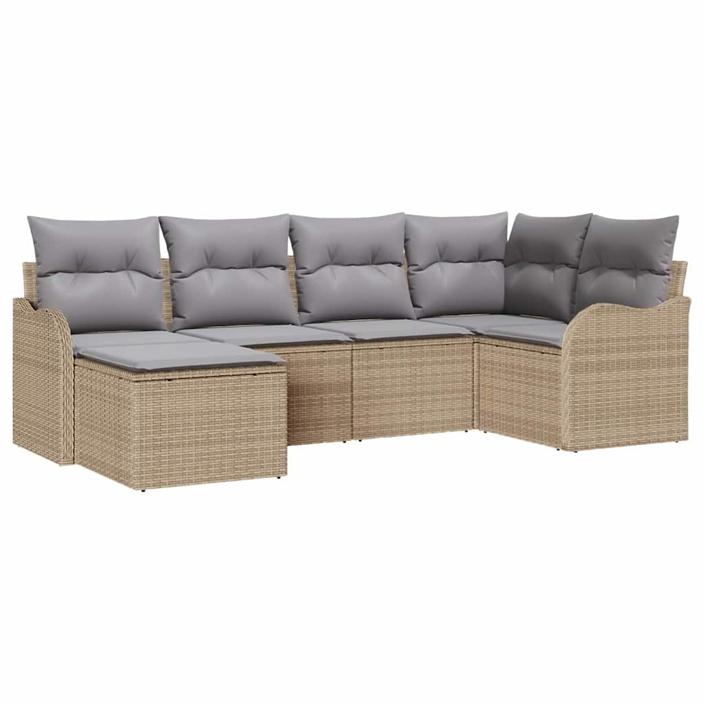 Kerti Kanapé Szett 6 pcs bézs és világosszürke Poli rattan