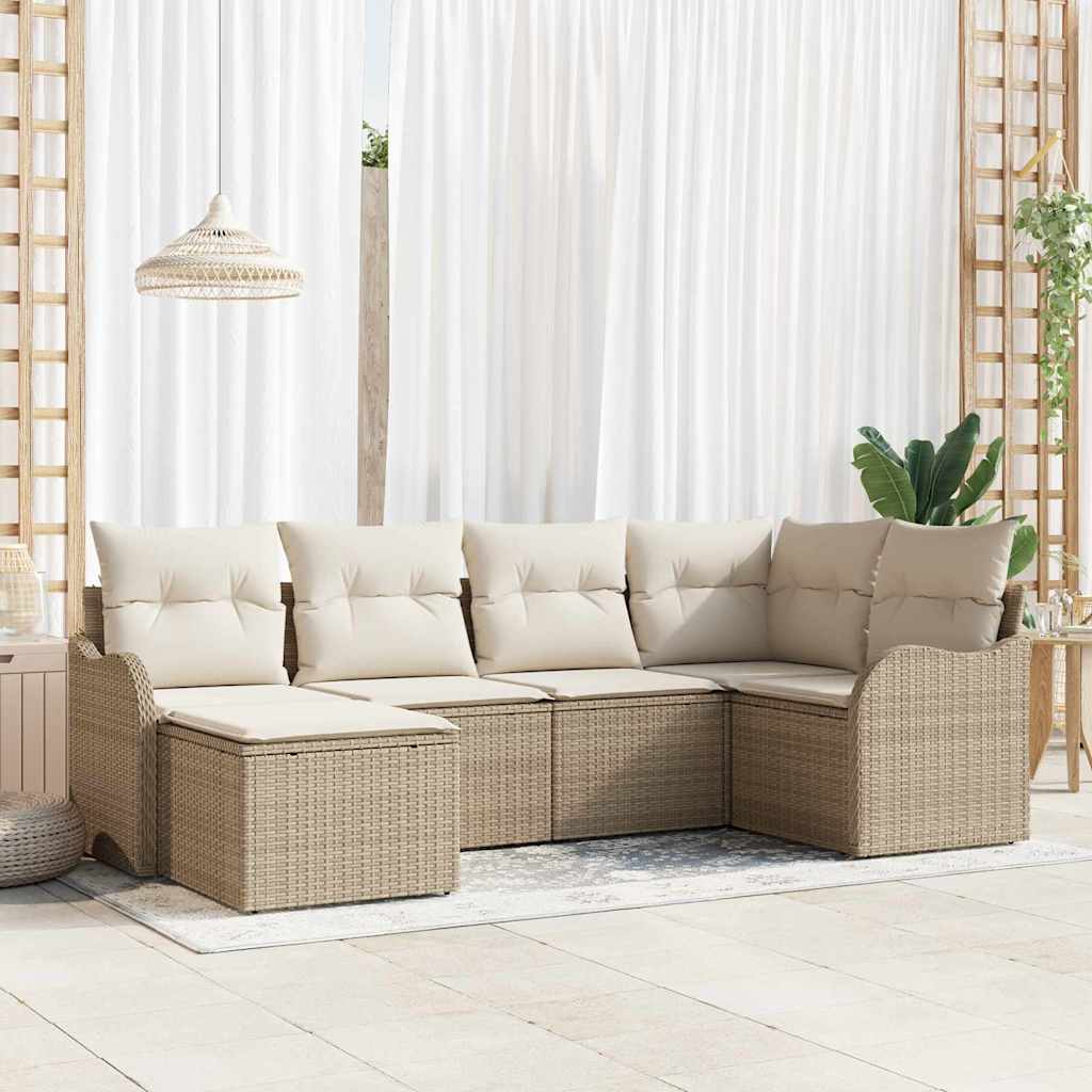 Kerti Kanapé Szett párnával 6 pcs Bézs és fehér Poli rattan