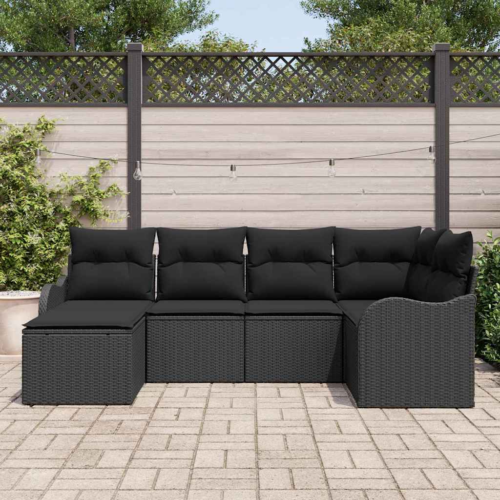 Kerti Kanapé Szett párnával 6 pcs Fekete Poli rattan