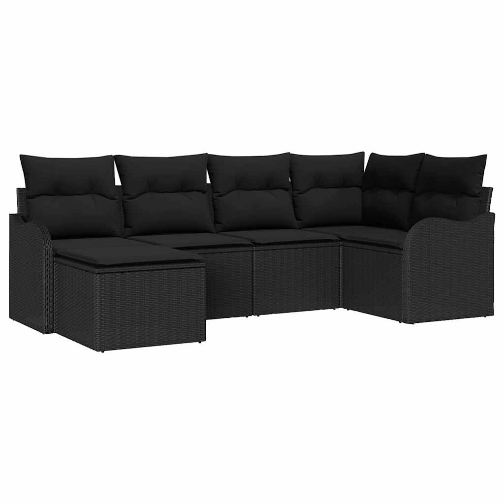 Kerti Kanapé Szett párnával 6 pcs Fekete Poli rattan