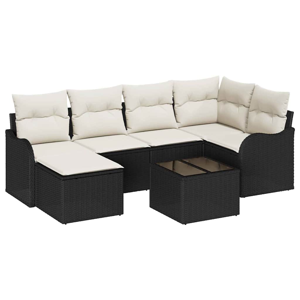 Kerti Kanapé Szett párnával 7 pcs Fekete és fehér Poli rattan