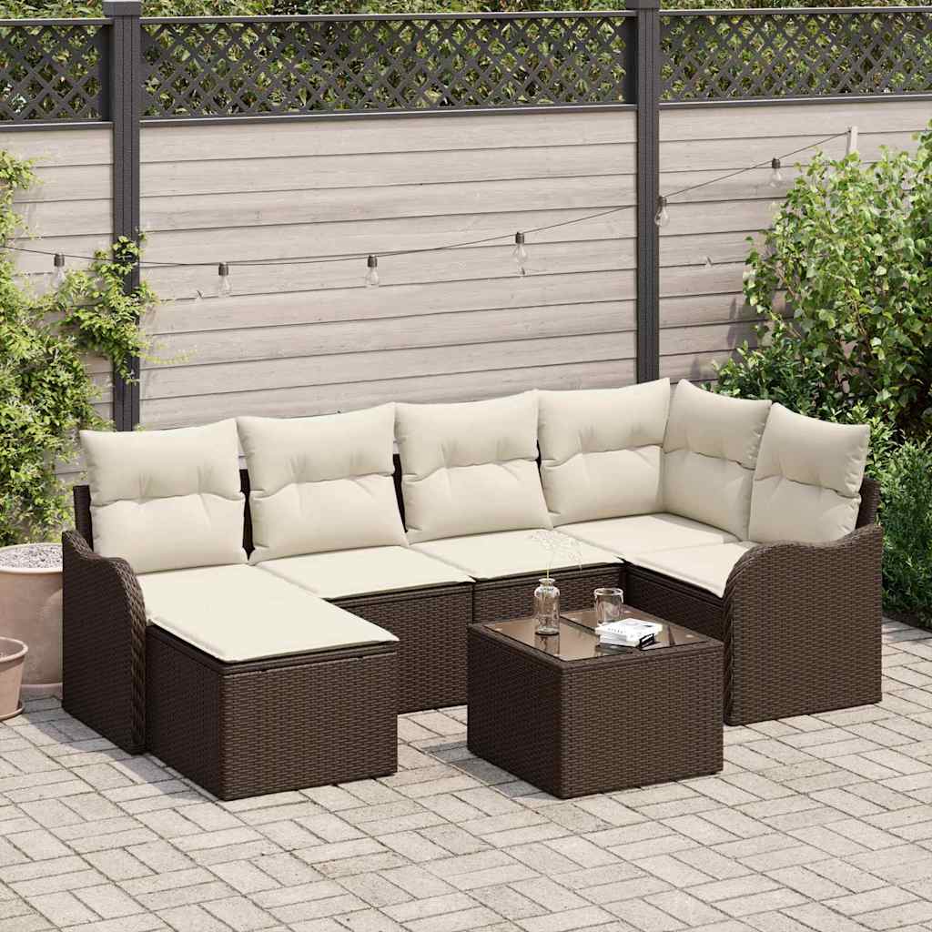 Kerti Kanapé Szett párnával 7 pcs Barna és fehér Poli rattan