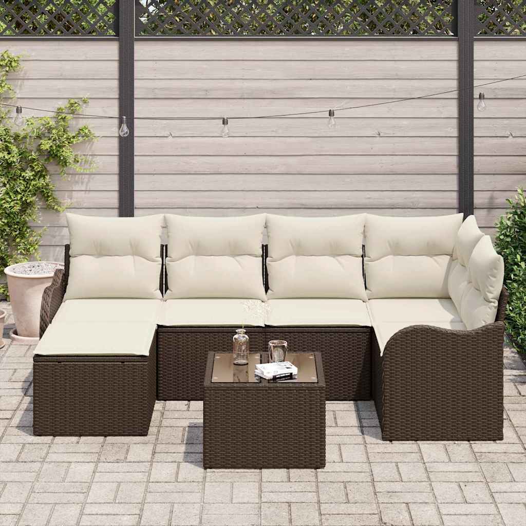 Kerti Kanapé Szett párnával 7 pcs Barna és fehér Poli rattan